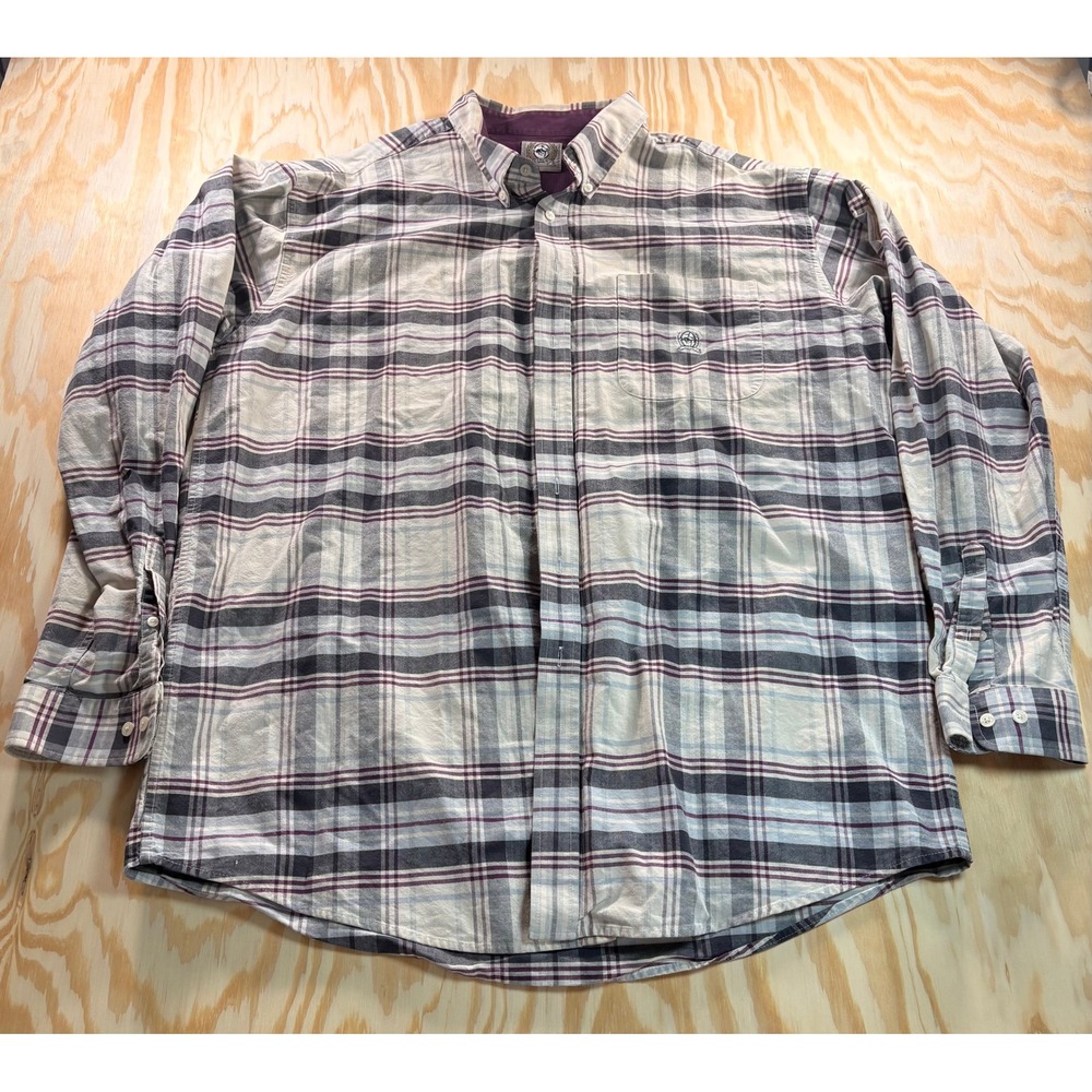 Cinch Mens XXL Plaid Button Down Shirt Purple Grey White Long Sleeve Western